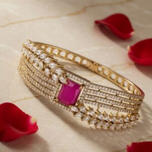 Angelic Solitaire Ruby Bracelet- Antique Finish