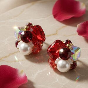 Luxury Red Crystal Pearl Earrings
