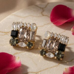 Designer Smoky Crystal Stud Earrings