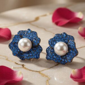 Midnight Blossom Pearl Earrings-Black Rhodium Finish