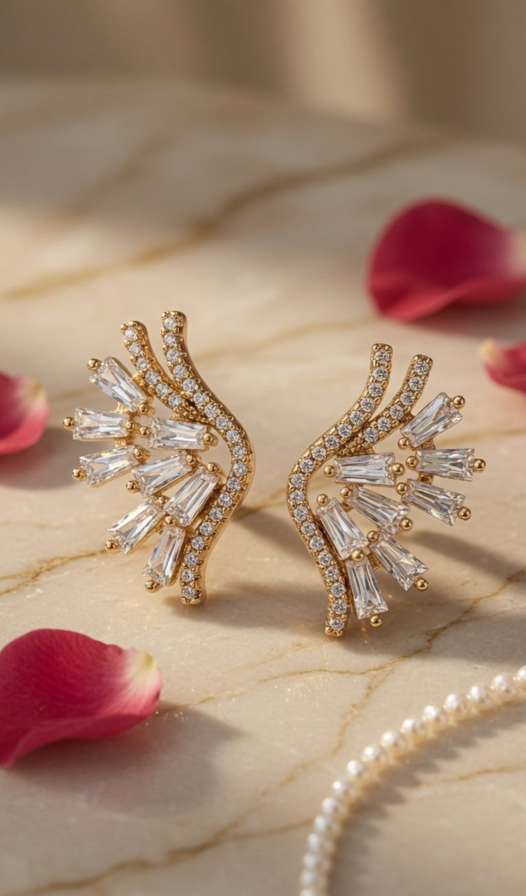 The Valkyrie Baguette Wing Studs-Gold Finish - Image 2