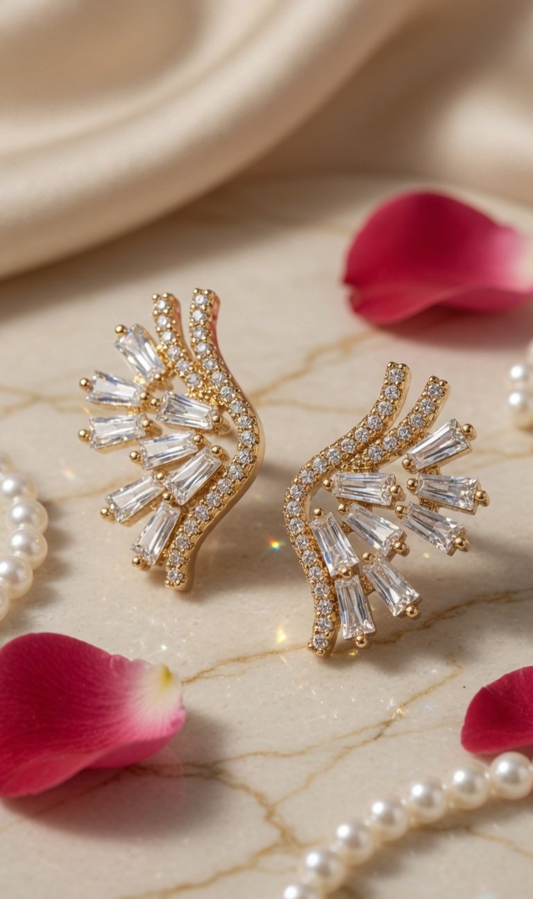 The Valkyrie Baguette Wing Studs-Gold Finish