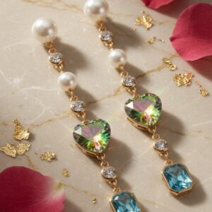 The Iris Kaleidoscope Heart &Pearl Drop-Gold Finish