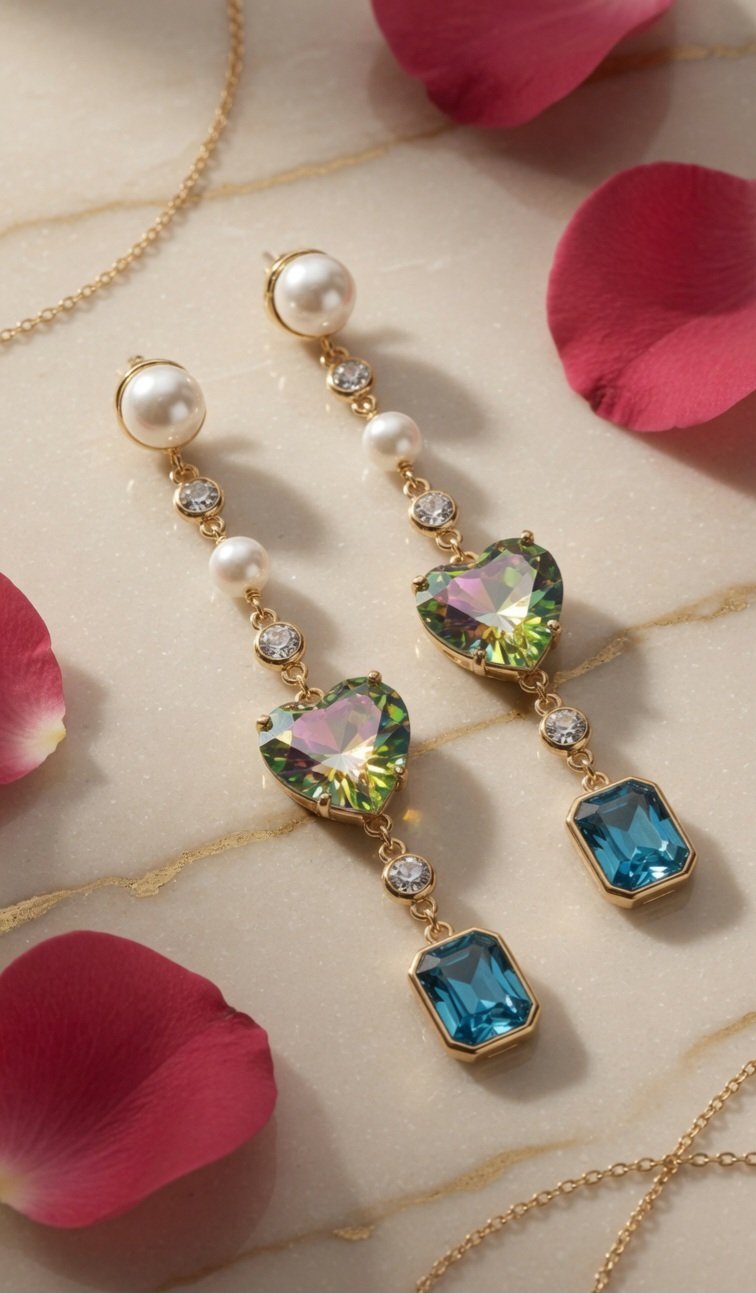 The Iris Kaleidoscope Heart &Pearl Drop-Gold Finish - Image 2
