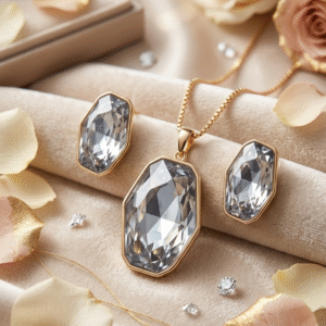 The Diamond Reflection Geometric Pendant Set-Gold Finish