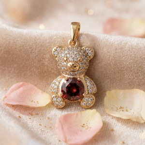 Pavè Diamond And Ruby Red Teddy Pendant-Gold Finish