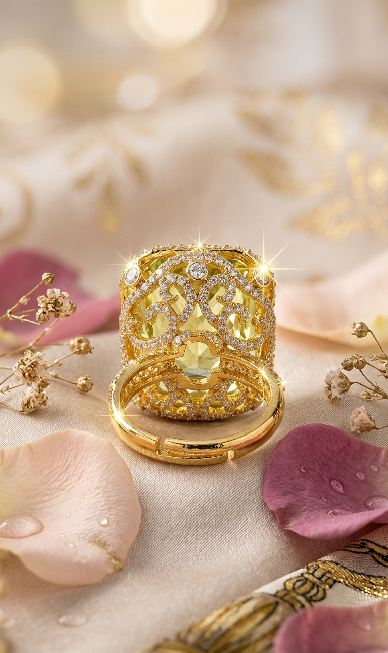 Aurelia Cushion-Cut Yellow Citrine Cocktail Ring-Gold Finish - Image 2
