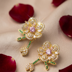 The Imperial Tulip Botanical Emerald-Accent Floral Earrings-Gold Finish