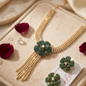 The Emerald Élysee Multi-Strand Diamond Mash And Floral Choker Set-Gold Finish