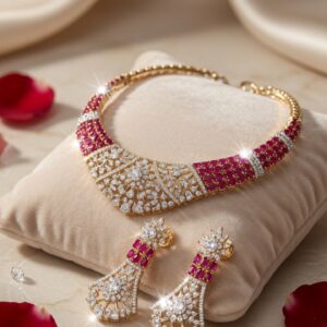 The Victoria Ruby Gala Luxury Diamond And Red Hasli Set-Gold Finish