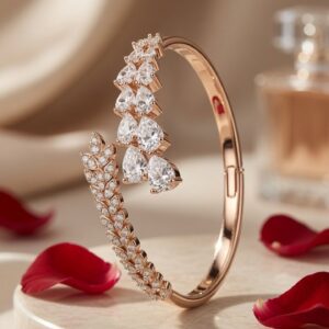 Thalia Asymmetric Luxury Pear-Cut Diamond-Style Cluster Bypass Kada Bracelet-Gold Finish
