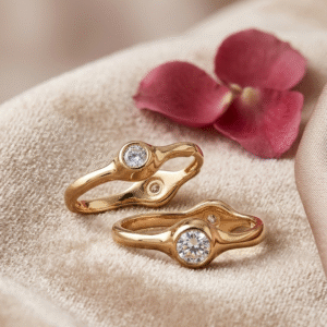Solstice Wavy Bezel Molten Hoops-Gold Finish