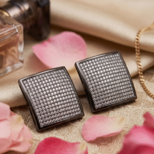 The Onyx Frame Square Quadrant Pave Studs-Black Rhodium Finish