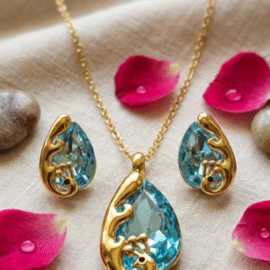 Iris Blue Mayura Ocean Zuri Royal Pendant Set-Gold Finish