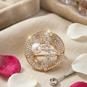 Luna Pearl Constellation Celeste Cubic Brooch-Gold Finish