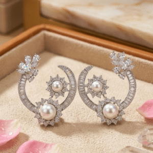 Noor Baguette Astra Peral Earcuffs-Platinum Finish