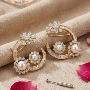 Pearl Bloom Celeste Floral Zirconia Earcuffs-Gold Finish
