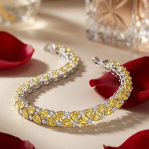 The Solana Canary Yellow Pear-Cut With Diamond Accent Tennis Bracelet-Platinum Finish