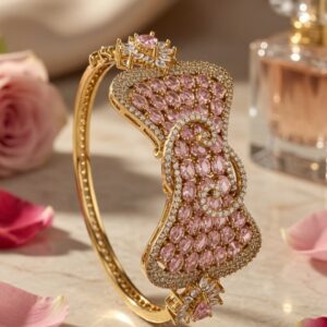 The Primrose Royale Pink Sapphire Bow Kada Bracelet-Antique Finish