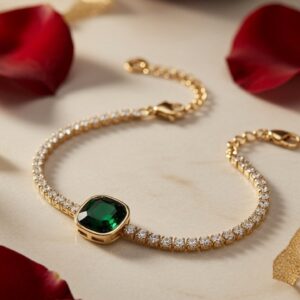 Sienna Edit Deep Green Gemstone Bezel Bracelet-Gold Finish