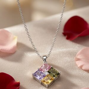 The Mosaic Pastel Princess-Cut Crystal Pendant Chain-Platinum Finish