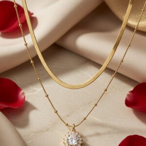 The Aurelia Edit Dual-Chain Solitaire Starburst Chain-Gold Finish