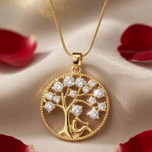 The Serenity Tree of life Pavè Pendant Chain-Gold Finish