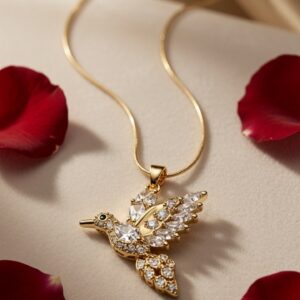 Aria Marquise Feathered Avian Pendant Chain-Gold Finish