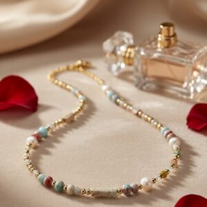 The Sahara Matte Jasper And Gold Bar Bead Necklace-Gold Finish