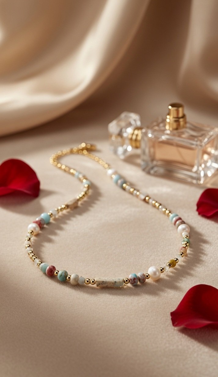 The Sahara Matte Jasper And Gold Bar Bead Necklace-Gold Finish