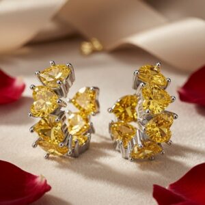 Solange Yellow Diamond-Style Heart Eternity Canary Hoops-Platinum Finish