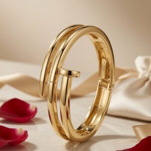 Avant-Garde Polished Double Layer Kada Bracelet-Gold Finish