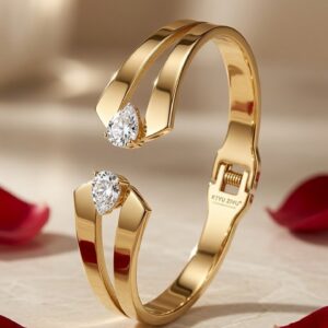 Radiance Serenity Double Pear-Cut Crossover Kada Bracelet-Gold Finish
