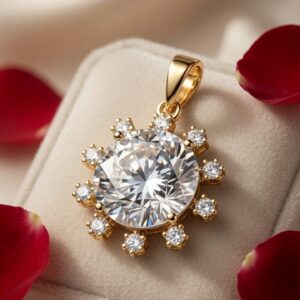 The Helios Round Brilliant Diamond-Style Sunburst Pendant-Gold Finish