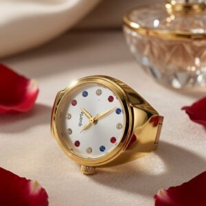 Elysian Multicolour Chronos Dial Statement Ring Watch Adjustable-Gold Finish