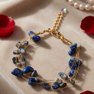 The Aurelia Lapis Lazuli Multi-Strand Wire Bracelet-Gold Finish