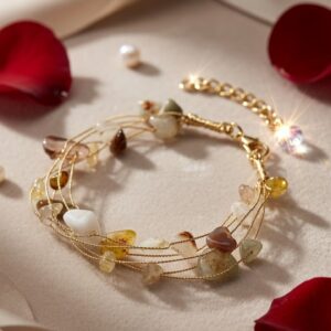 The Solis Mixed Citrine And Amber Multi-Strand Wire Bracelet-Gold Finish