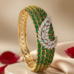 Elysian Forest Marquise And Pavè Emerald Kada Bracelet-Gold Finish