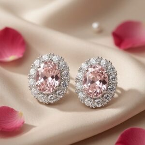 The Royal Blush Pink Oval Zirconia Studs-Platinum Finish