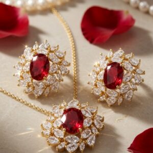 Imperial Crimson Oval Red Gemstone Pendant Set-Gold Finish