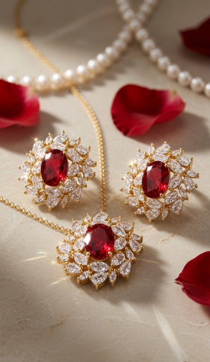 Imperial Crimson Oval Red Gemstone Pendant Set-Gold Finish