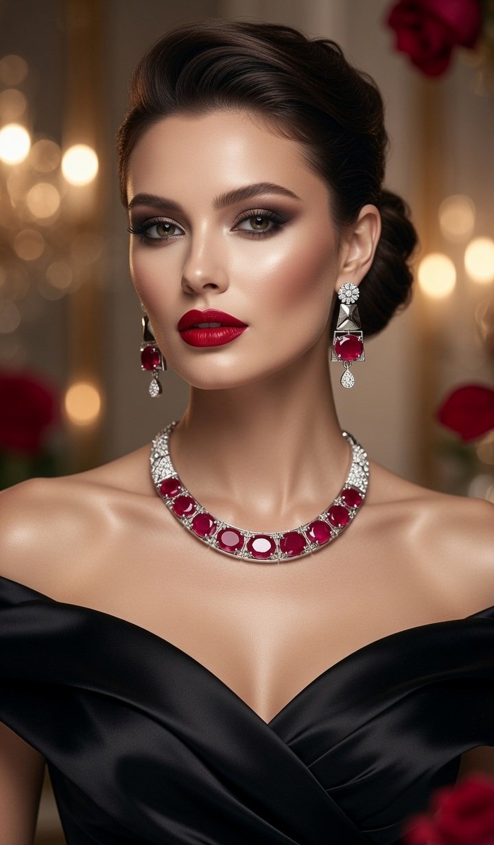 The Crimson Ruby Morden Riviera Geometric Hasli Set-Platinum Finish - Image 2
