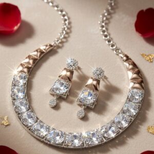Luminous Ice Sculpted Cushion Collar Diamond-Style Hasli Set-Platinum Finish
