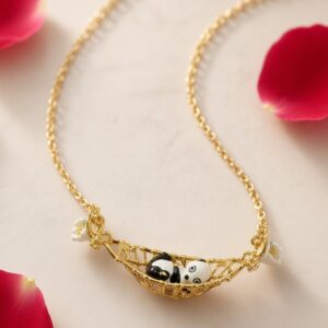 Serenade Sleeping Panda Enamel Pendant Set-Gold Finish