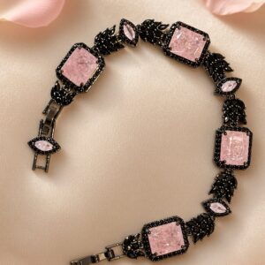 Imperial Black Spinel Pink Ice Crystal Quartz Link Bracelet-Black Rhodium Finish