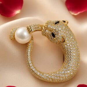 Sovereign Panther Peral Embellished Statement Brooch-Gold Finish