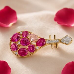 The Royal Veena Pink Tourmaline Musical Brooch-Gold Finish