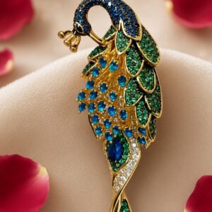 The Mayura Regal Sapphire And Emerald Peacock Brooch-Gold Finish