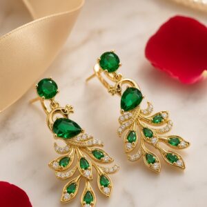 The Emerald Mayura Dangle Peacock Drop Earrings-Gold Finish