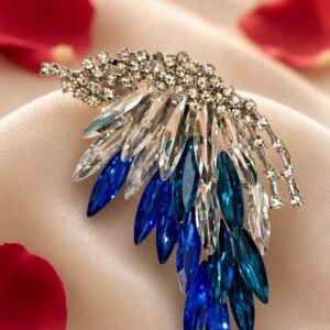 The Royal Azure Wing Sapphire Feather Cascade Brooch-Platinum Finish